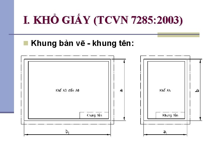 I. KHỔ GIẤY (TCVN 7285: 2003) n Khung bản vẽ - khung tên: 