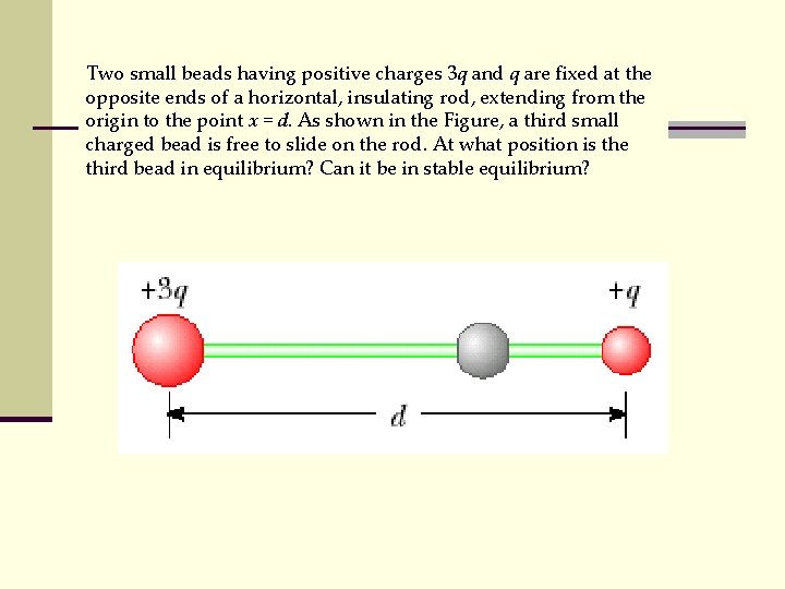 Two small beads having positive charges 3 q and q are fixed at the
