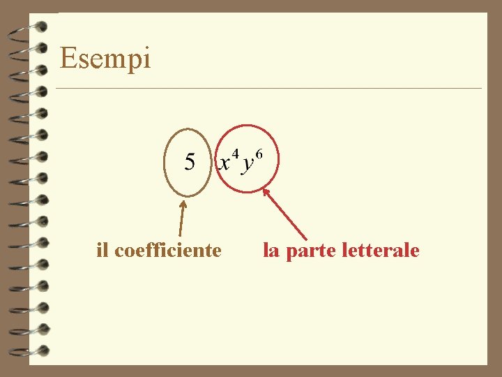 Esempi il coefficiente la parte letterale 