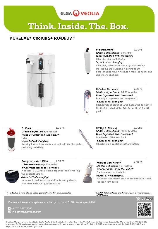 PURELAB® Chorus 2+ RO/DI/UV * Pre-treatment LC 241 Lifetime expectancy: 6 months What is