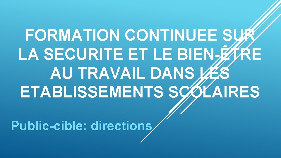 FORMATION CONTINUEE SUR LA SECURITE ET LE BIEN-ÊTRE AU TRAVAIL DANS LES ETABLISSEMENTS SCOLAIRES