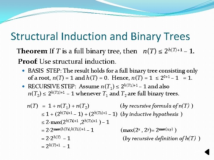 Structural Induction and Binary Trees Theorem: If T is a full binary tree, then