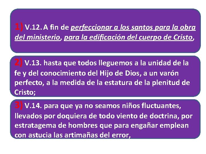 1) V. 12. A fin de perfeccionar a los santos para la obra del