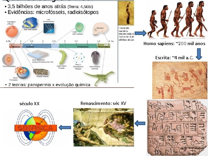 Homo sapiens: ~200 mil anos Escrita: ~4 mil a. C. século XX Renascimento: séc