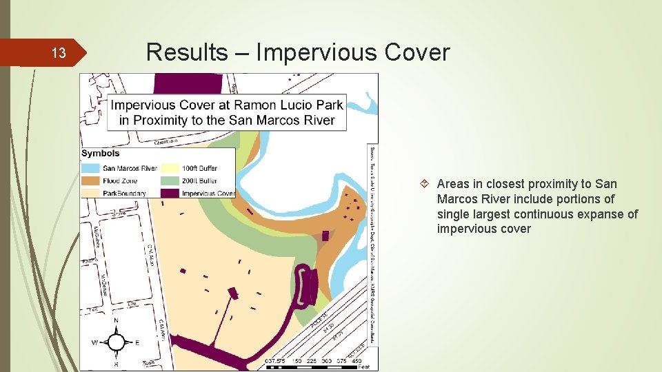 13 Results – Impervious Cover Areas in closest proximity to San Marcos River include