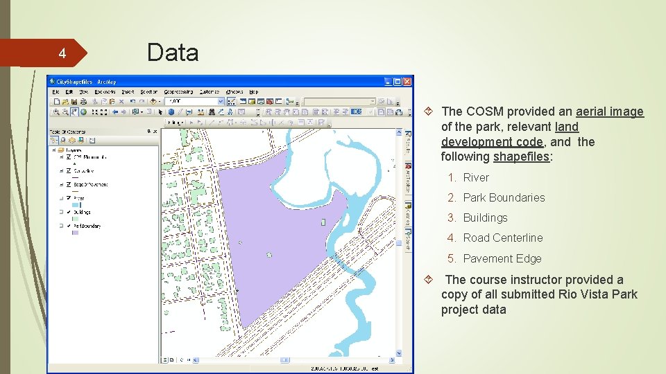 4 Data The COSM provided an aerial image of the park, relevant land development