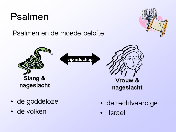 Psalmen en de moederbelofte vijandschap Slang & nageslacht Vrouw & nageslacht • de goddeloze