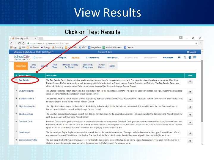 View Results Click on Test Results 