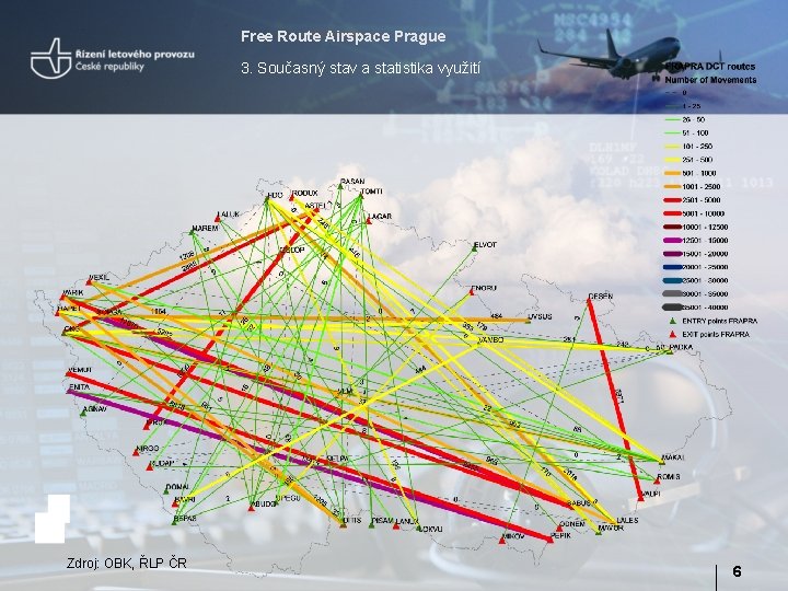 Free Route Airspace Prague 3. Současný stav a statistika využití Zdroj: OBK, ŘLP ČR
