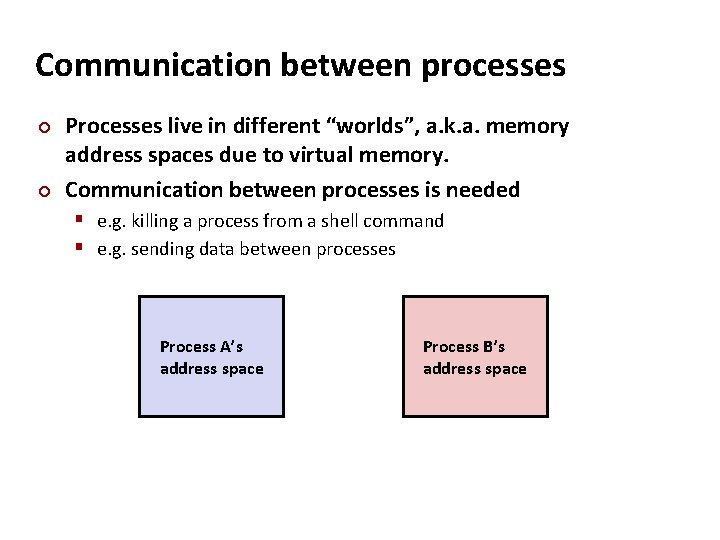 Carnegie Mellon Communication between processes ¢ ¢ Processes live in different “worlds”, a. k.