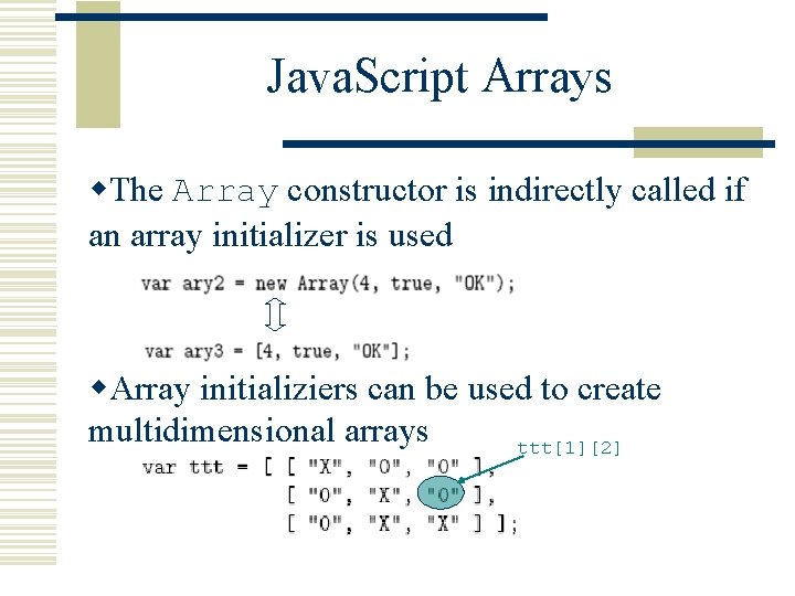 Java. Script Arrays w. The Array constructor is indirectly called if an array initializer