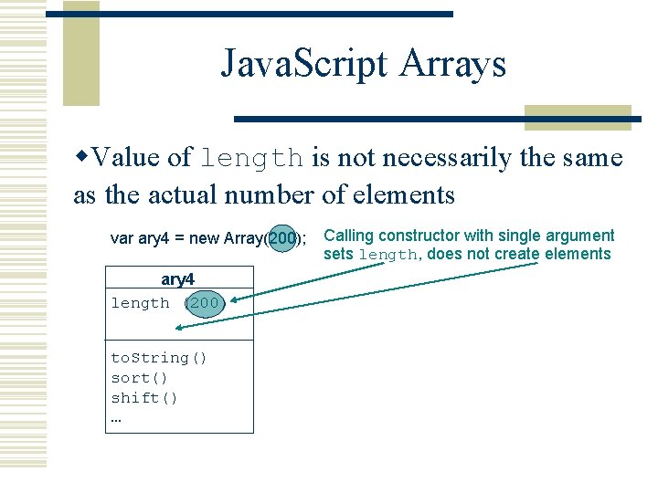 Java. Script Arrays w. Value of length is not necessarily the same as the