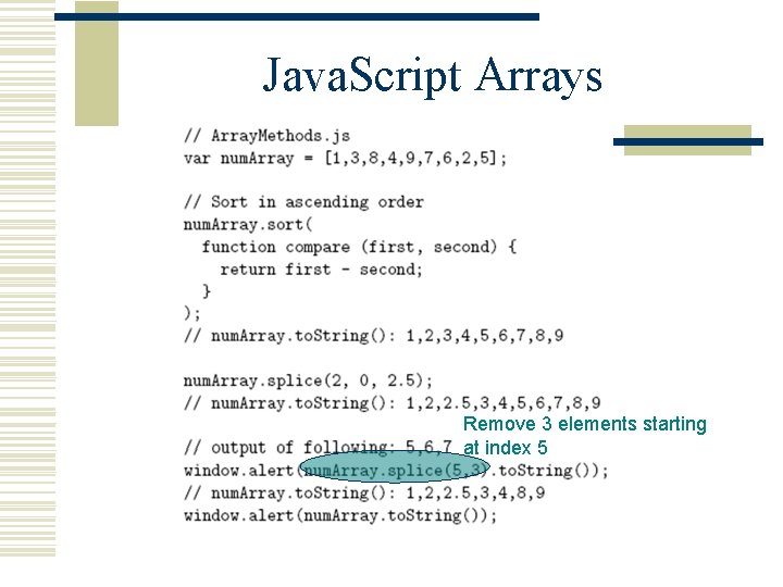 Java. Script Arrays Remove 3 elements starting at index 5 