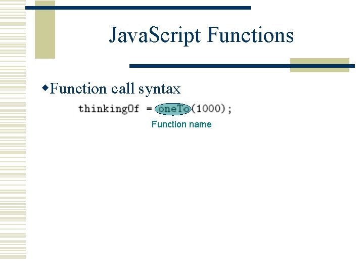 Java. Script Functions w. Function call syntax Function name 