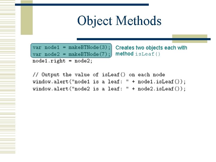 Object Methods Creates two objects each with method is. Leaf() 