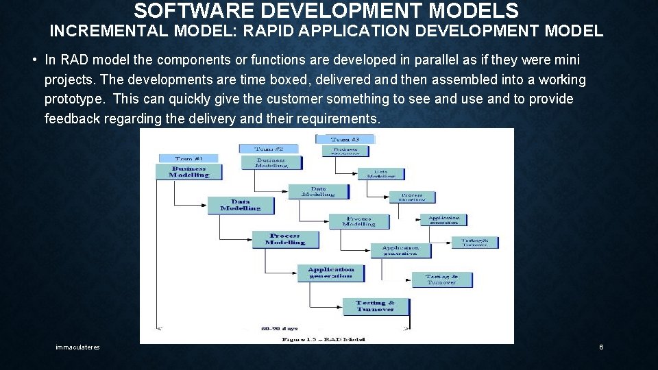 SOFTWARE DEVELOPMENT MODELS INCREMENTAL MODEL: RAPID APPLICATION DEVELOPMENT MODEL • In RAD model the