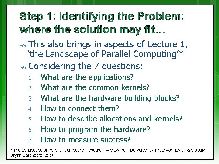 Step 1: Identifying the Problem: where the solution may fit… This also brings in