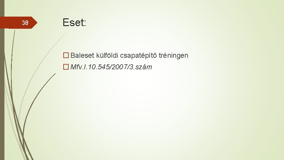 38 Eset: � Baleset külföldi csapatépítő tréningen � Mfv. I. 10. 545/2007/3. szám 