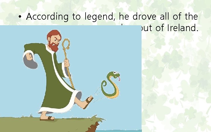  • According to legend, he drove all of the snakes out of Ireland.
