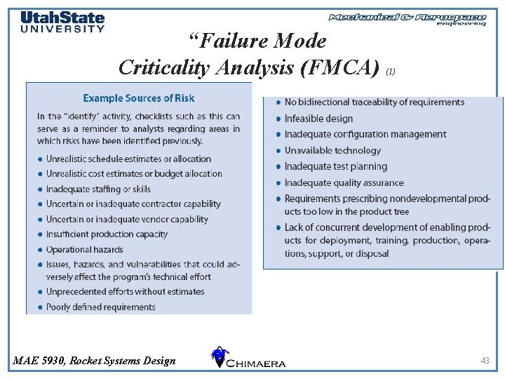 “Failure Mode Criticality Analysis (FMCA) MAE 5930, Rocket Systems Design (1) 43 