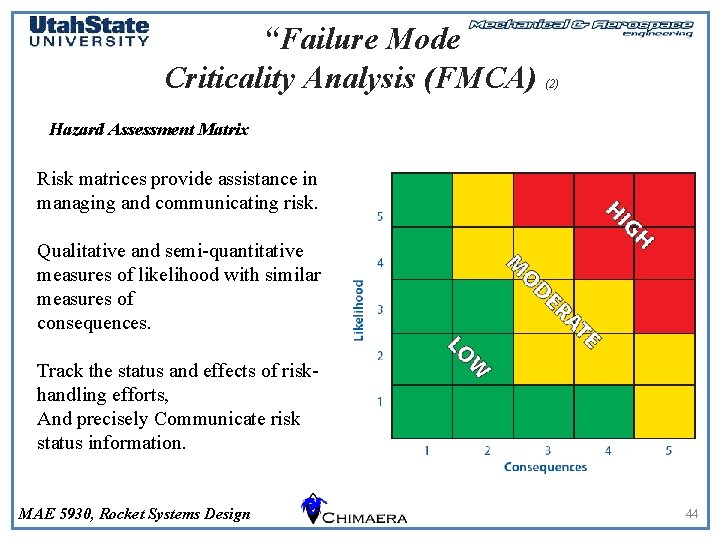 “Failure Mode Criticality Analysis (FMCA) (2) Hazard Assessment Matrix Risk matrices provide assistance in