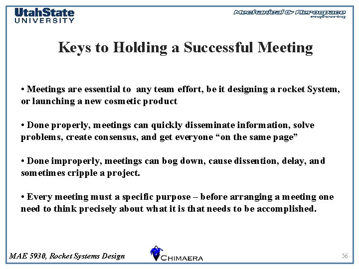 Keys to Holding a Successful Meeting • Meetings are essential to any team effort,