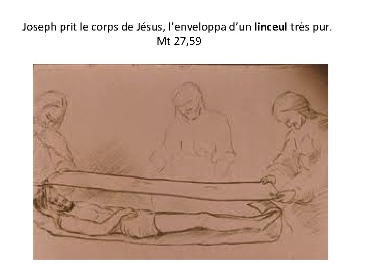 Joseph prit le corps de Jésus, l’enveloppa d’un linceul très pur. Mt 27, 59