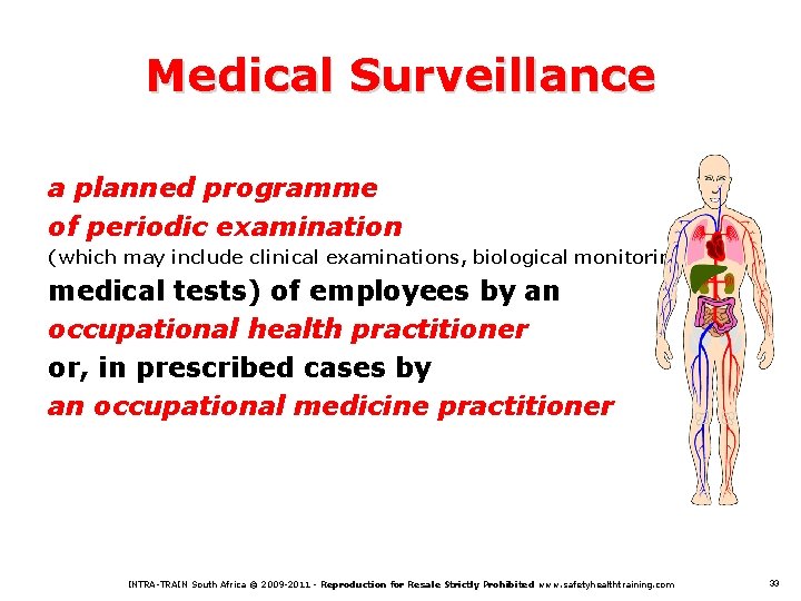 Medical Surveillance a planned programme of periodic examination (which may include clinical examinations, biological