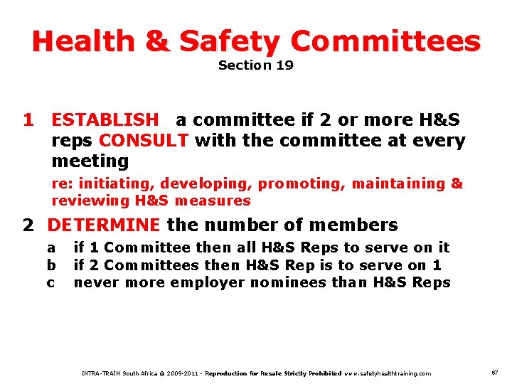 Health & Safety Committees Section 19 1 ESTABLISH a committee if 2 or more