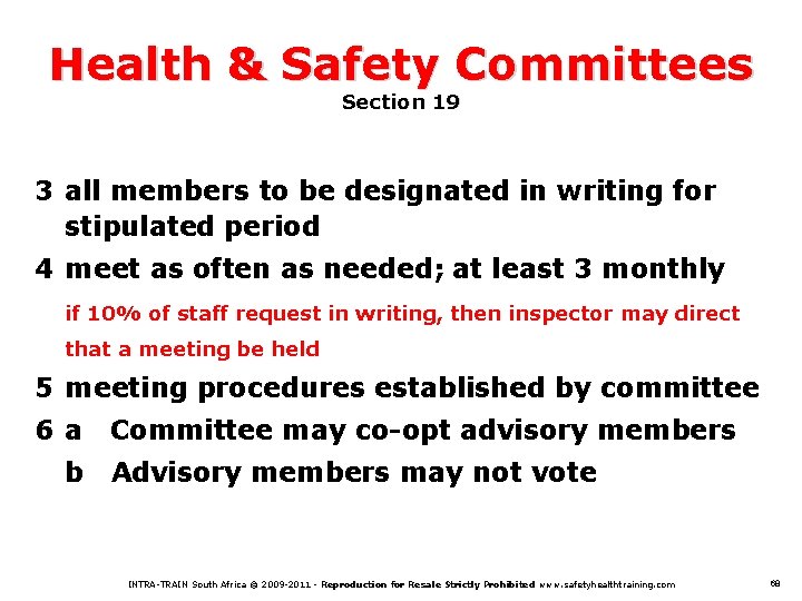 Health & Safety Committees Section 19 3 all members to be designated in writing