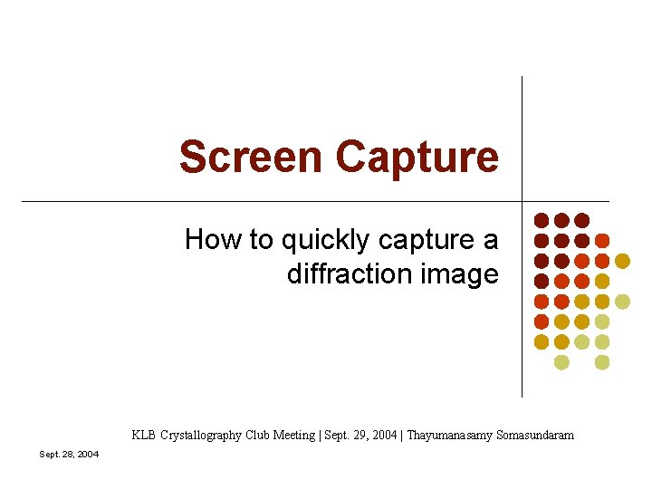 Screen Capture How to quickly capture a diffraction image KLB Crystallography Club Meeting |