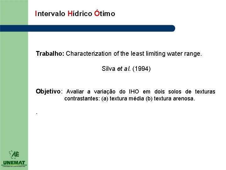 Intervalo Hídrico Ótimo Trabalho: Characterization of the least limiting water range. Silva et al.