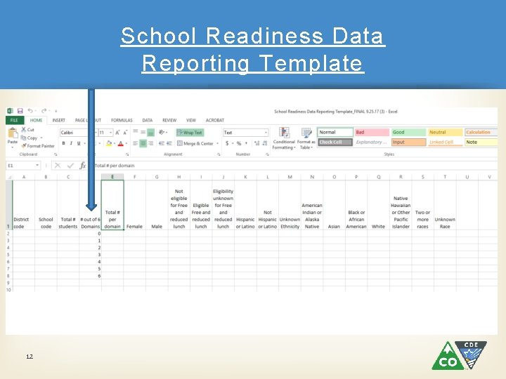 School Readiness Data Reporting Template 12 School Readiness Data Reporting Template 12