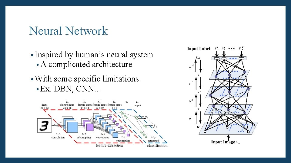 Neural Network • Inspired by human’s neural system • A complicated architecture • With