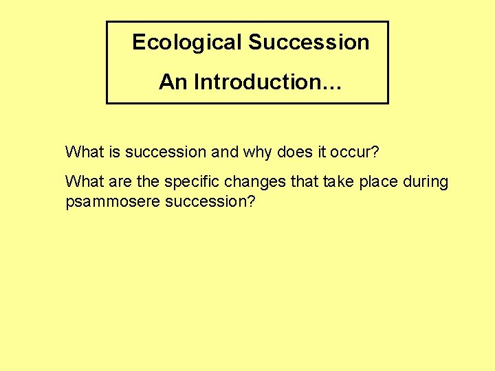 Ecological Succession An Introduction… What is succession and why does it occur? What are