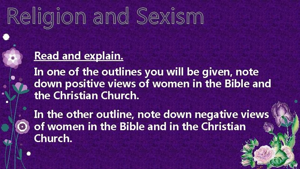 Religion and Sexism Read and explain. In one of the outlines you will be