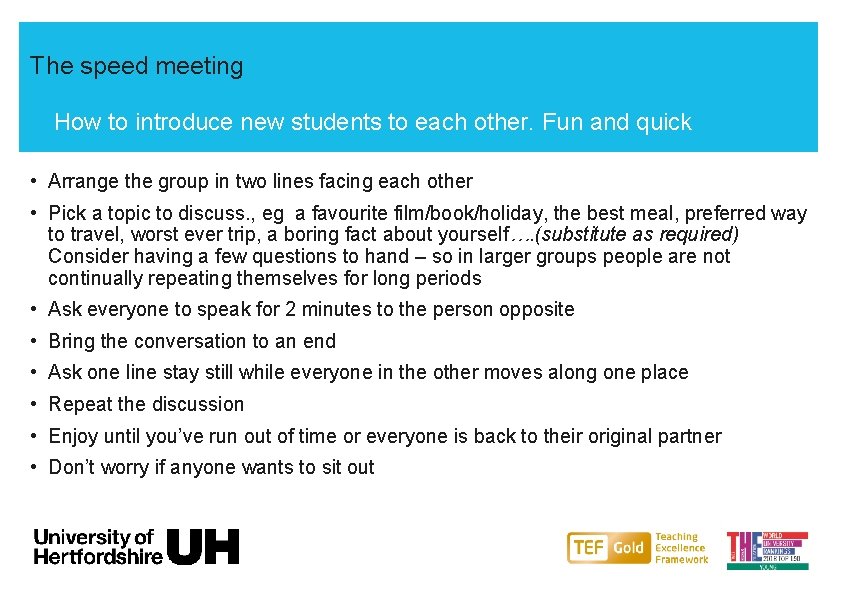 The speed meeting How to introduce new students to each other. Fun and quick