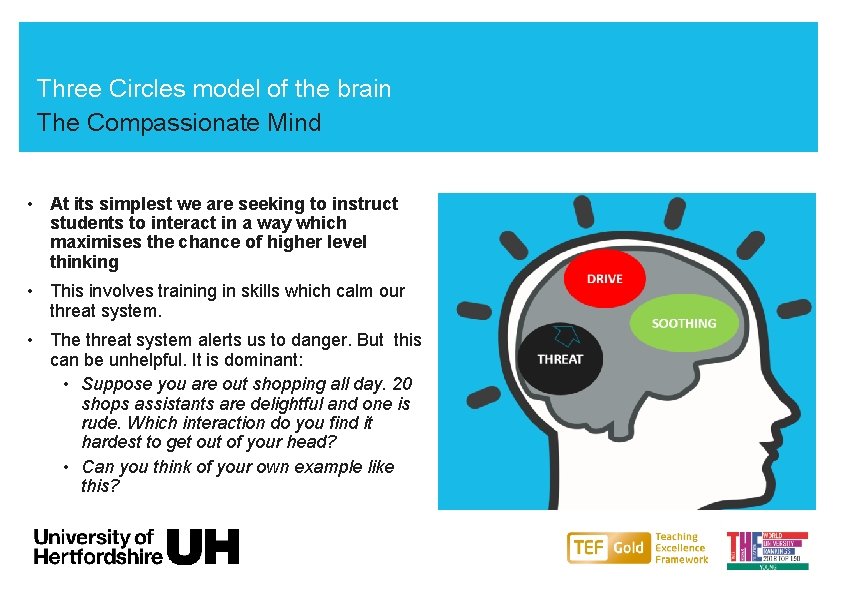 Three Circles model of the brain The Compassionate Mind • At its simplest we