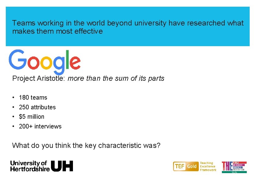 Teams working in the world beyond university have researched what makes them most effective