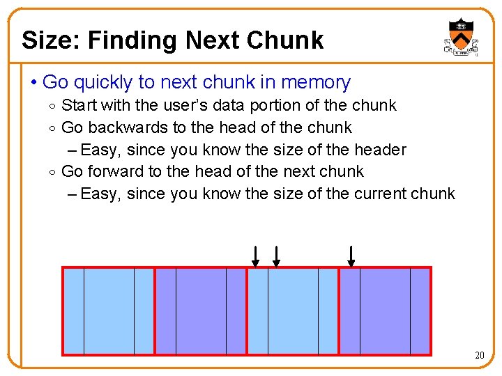 Size: Finding Next Chunk • Go quickly to next chunk in memory o Start