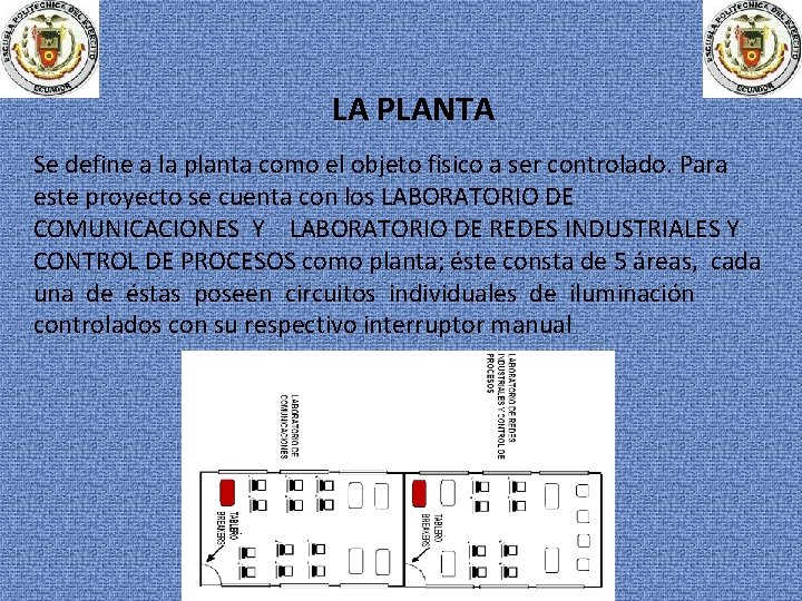 LA PLANTA Se define a la planta como el objeto físico a ser controlado.