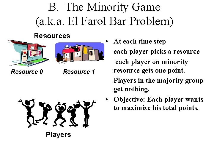 B. The Minority Game (a. k. a. El Farol Bar Problem) Resources Resource 0