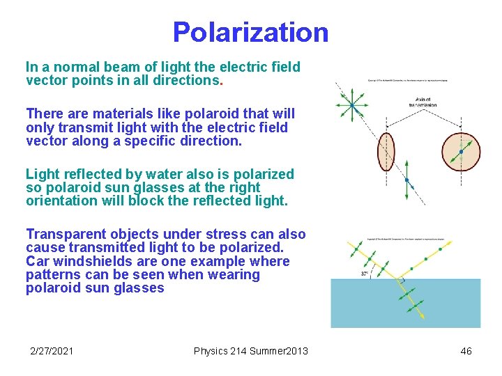 Polarization In a normal beam of light the electric field vector points in all