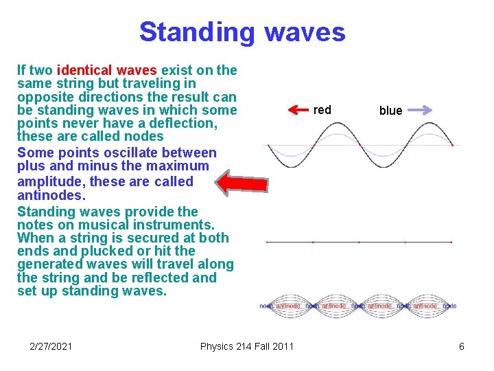 Standing waves If two identical waves exist on the same string but traveling in
