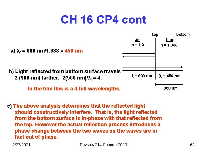 CH 16 CP 4 cont top air n = 1. 0 a) f =