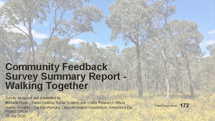 Community Feedback Survey Summary Report - Walking Together Survey designed and presented by: Michelle