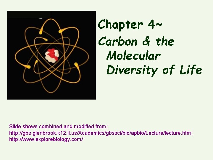 Chapter 4~ Carbon & the Molecular Diversity of Life Slide shows combined and modified