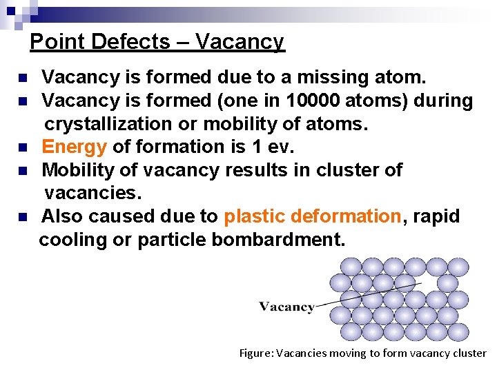 Point Defects – Vacancy n n n Vacancy is formed due to a missing