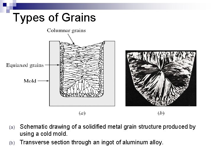 Types of Grains (a) (b) Schematic drawing of a solidified metal grain structure produced