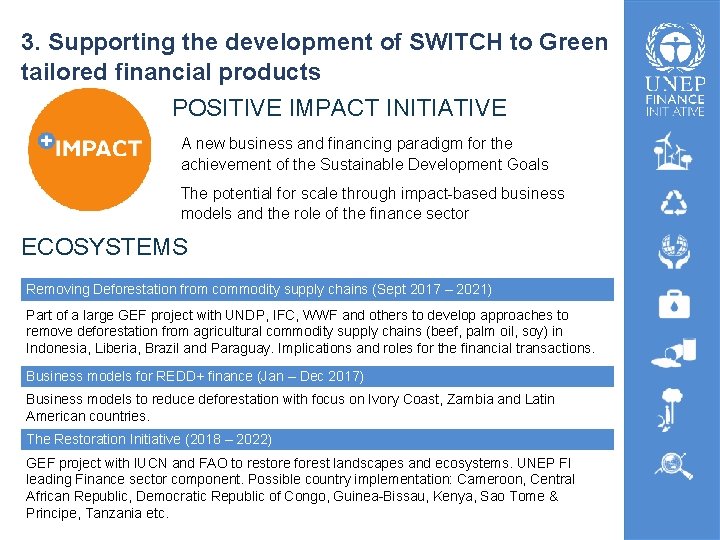 3. Supporting the development of SWITCH to Green tailored financial products POSITIVE IMPACT INITIATIVE